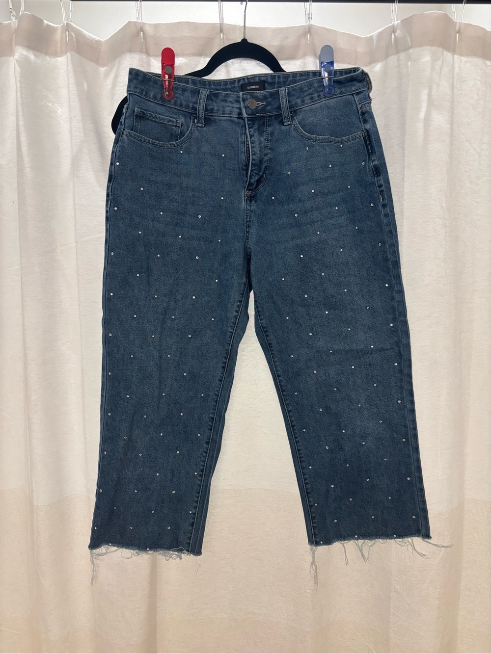 Express Dark Blue Studded Cropped Jeans